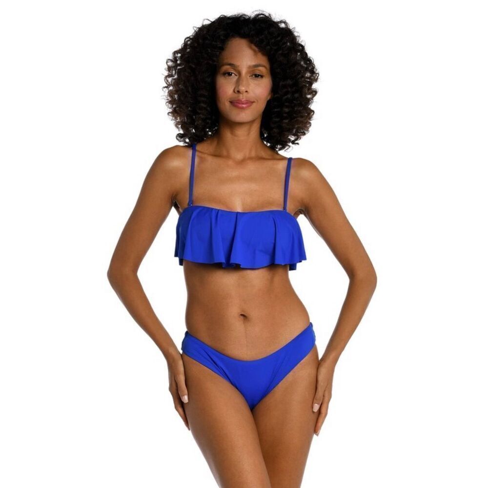 La Blanca Island Goddess Ruffle Bandeau Swimsuit- Sapphire Size 10 NWT